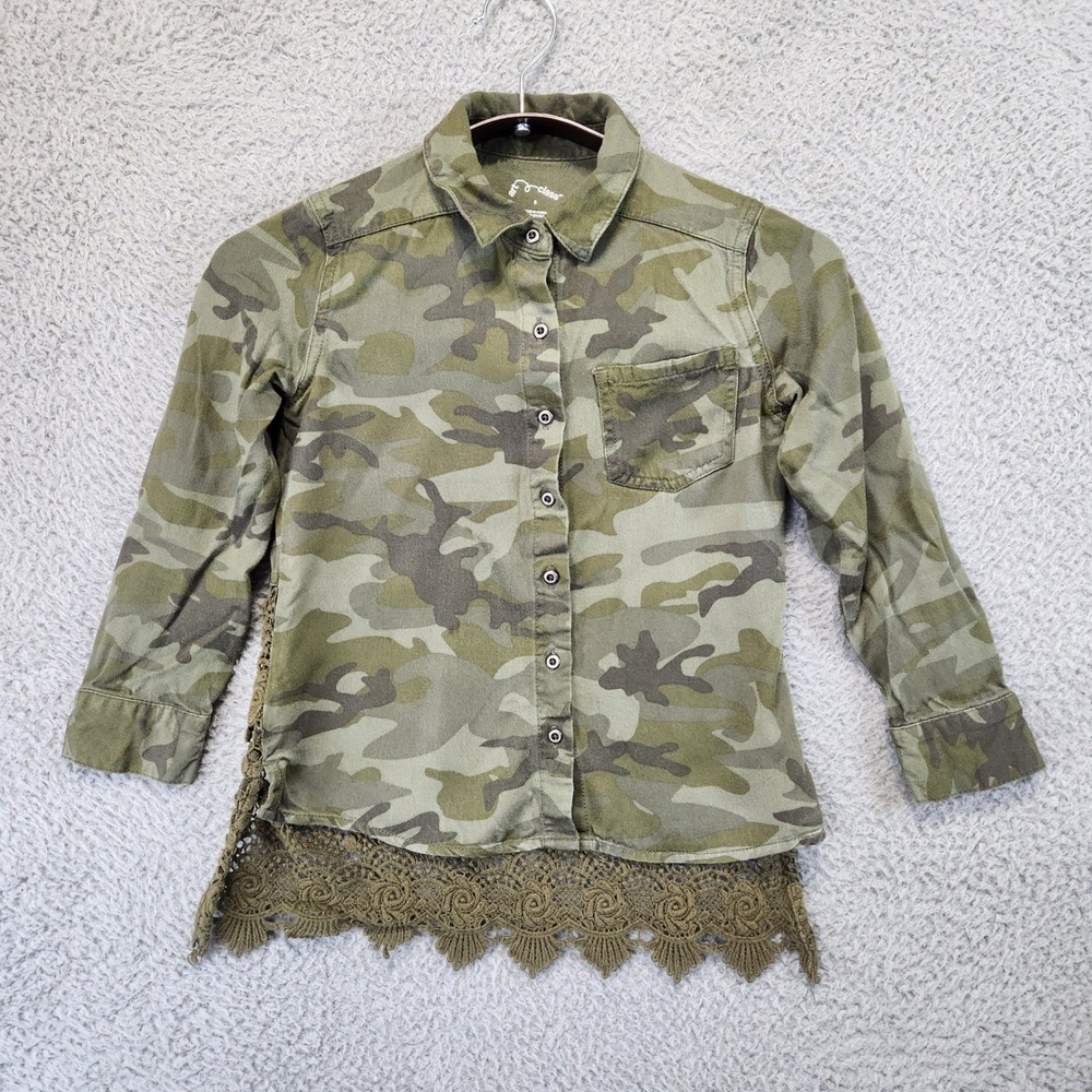 Art Class Girls Youth Shirt Size Small Camo Lace Button‎ Down Cabincore Outdoors